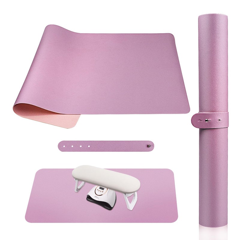 Subay Nail Art Table Mat - Soft Microfiber PU Leather Hand Rest Cushion, Foldable Arm Rest Pillow, Manicure Pad Desk Mat - Pink & Rose - Image 1